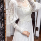 Ivory Vintage High‑Neck Tulle Wedding Dress, Puff Long Sleeve Bridal Prom Gown gh8743