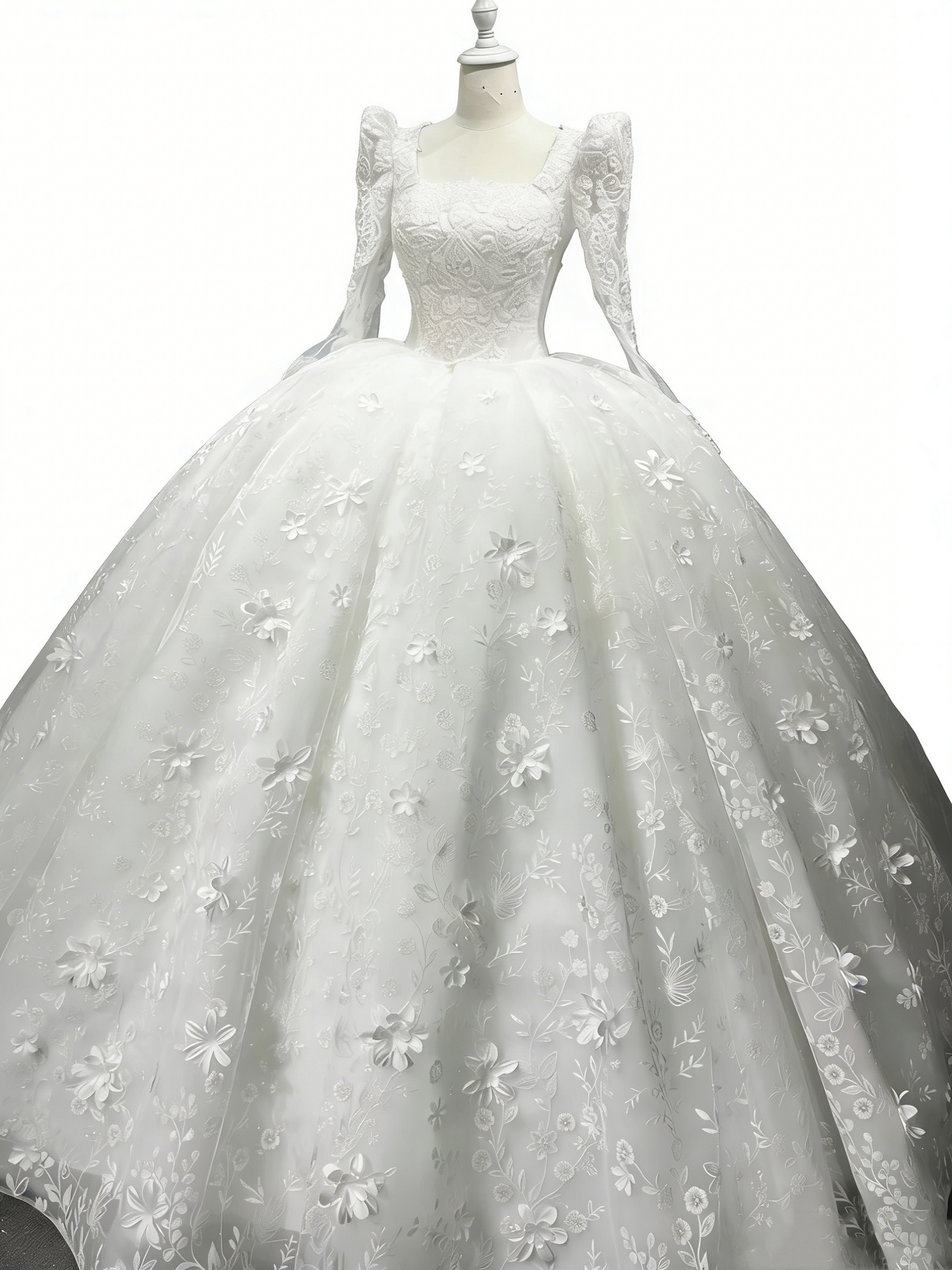 Weißes Ballkleid im königlichen Stil mit Puffärmeln – aufwendig besticktes Brautkleid für die Kirche gh6968