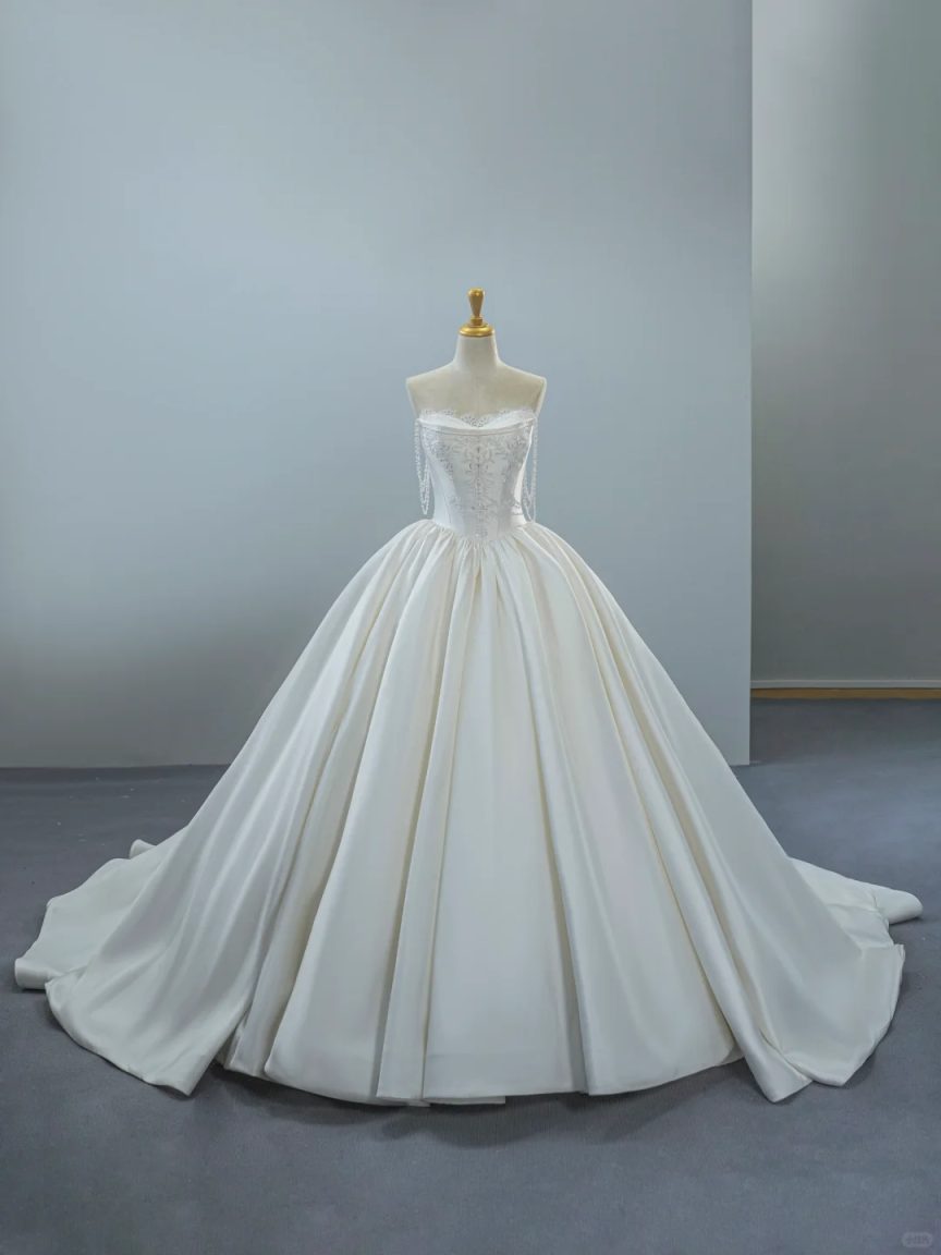 Girlhomeshops-White satin long elegant tulle wedding prom dress gh5435