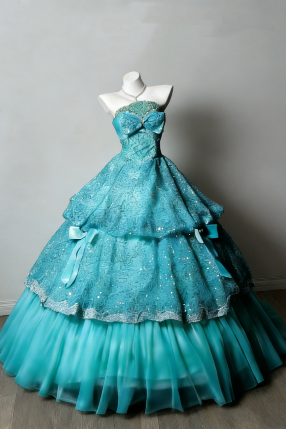 Lake Blue Star Wave trägerloses Pailletten-Spitzen-Ballkleid mit Lagenlook gh6928