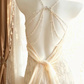 Ivory Lace Long Prom Dress, Spaghetti Straps, V-Neck, Hand-Beaded Tulle Vintage Long Formal Gown gh9570
