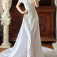 Ivory Satin Vintage V‑Neck Off‑The‑Shoulder Lace Cap Sleeve Heavy Floral Lace Appliqué Fitted Sheath Long Train Wedding Prom Gown gh8630