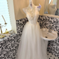 Ivory Spaghetti Straps, Cinched Waist, Slimming Silhouette, Full Flared Tulle Skirt Long Romantic Dress, Wedding Gown gh7820