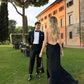 Robe de soirée longue en satin noir élégante et sexy avec fente latérale pour invités de mariage gh3431