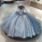 Blue gorgeous shiny sequins small V-neck long ball gown evening gown graduation gown gh3089