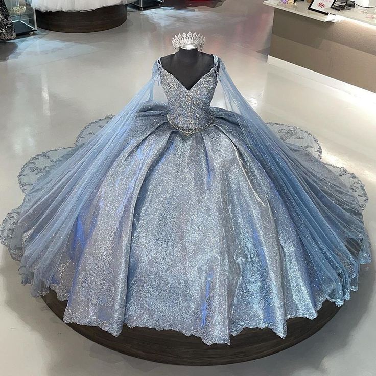 Blue gorgeous shiny sequins small V-neck long ball gown evening gown graduation gown gh3089