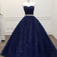 Königsblau/Lila wunderschönes glänzendes, exquisites, mit Perlen besetztes A-Linien-Ballkleid aus langem Tüll, Abendkleid gh3558