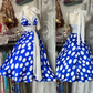 Sexy Vintage Blue Base White Polka Dot Halter Fitted Waist Flared Skirt Prom & Evening Party Dress gh8477