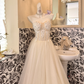 Ivory Strapless Embroidered Waist-Cinched Full Flared Skirt Long Romantic Dress, Wedding Gown gh7763