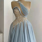 Blue gorgeous shiny beaded long tulle sexy elegant floor-length ball gown evening dress gh3276