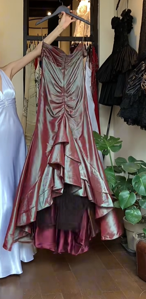 Burgundy Vintage Prom Dress Strapless Twisted Bodice 3D Flower Iridescent Mermaid Long Evening Gown gh9609