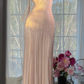 Nude Pink V-Neck Ruched Spaghetti Strap Vertical Fringe Beaded Mermaid Evening Dress, Prom Gown gh9527
