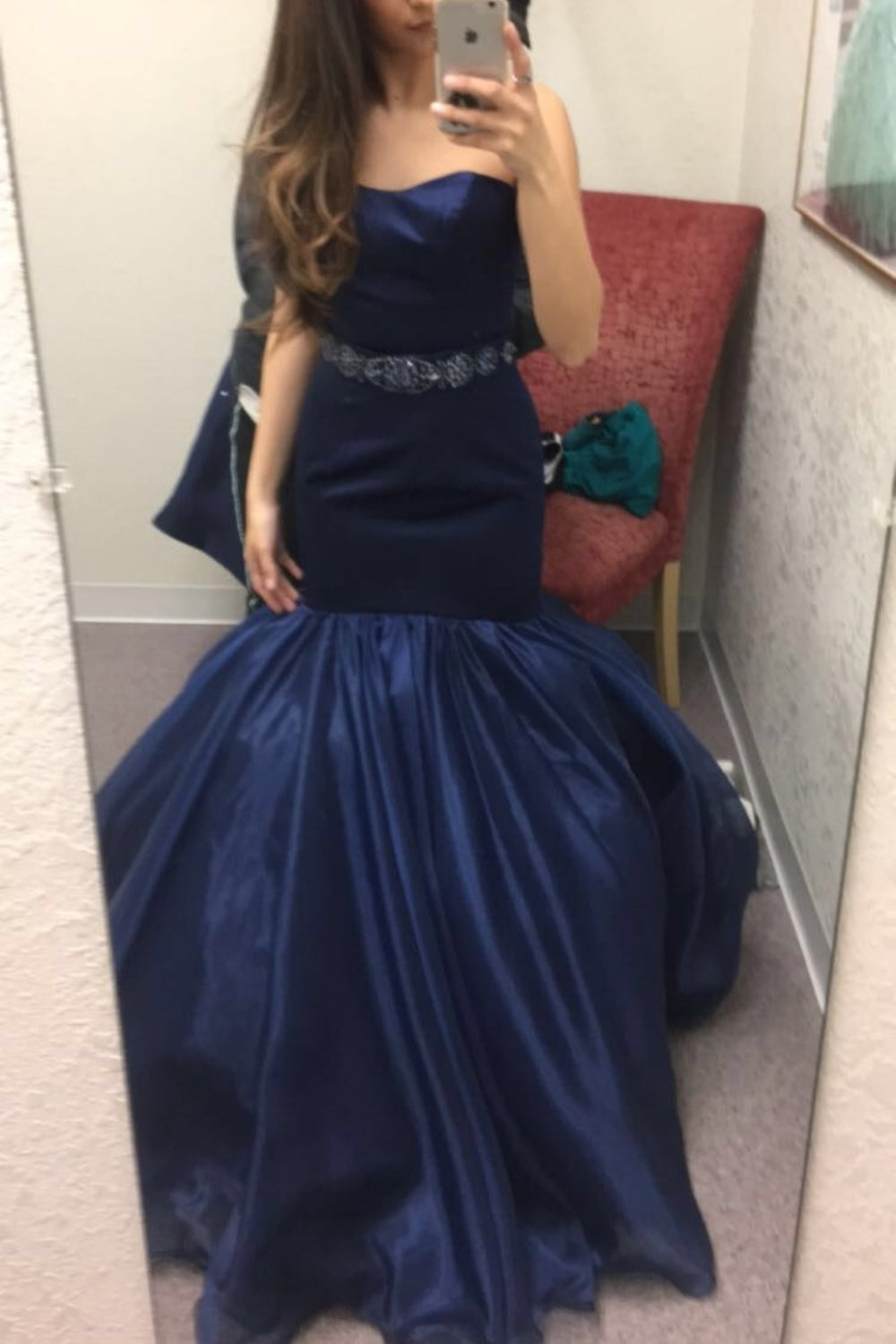 girlhomeshops-Elegant Navy Satin & Tulle Mermaid Gown for Formal Events gh5815