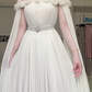 Off‑White Off‑The‑Shoulder 3D Floral Cape Sleeve Long Evening Gown, Beaded Waistband Pleated Chiffon Formal Prom Dress gh9002