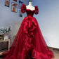 Robe de soirée princesse rouge élégante, coupe trapèze, manches courtes, longue, en tulle, robe de bal, robe de mariée, gh4198