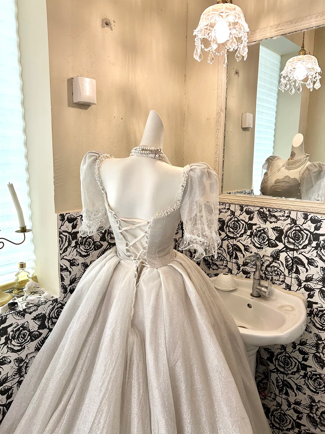 Light Grey Square Neck Voluminous Princess Skirt Long Romantic Dress, Wedding Gown gh7771