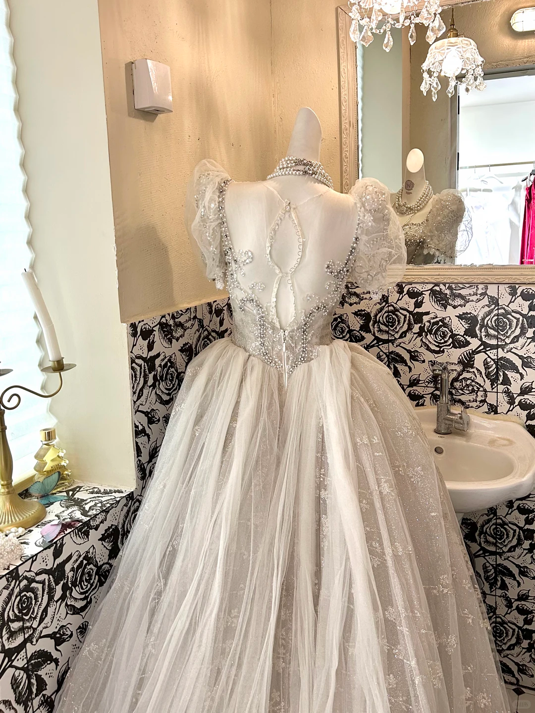 Ivory Puff Sleeve Waist-Cinched Voluminous Princess Skirt Romantic Dress, Wedding Gown gh7612