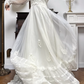 Ivory Vintage Tulle Wedding Gown, Lace High Neck Sheer Mesh Inset V‑Neck, Sheer Lantern Long Sleeves, Lace Appliqués Empire Waist, Multi‑Tier Lace Ruffled Long Train Tulle Skirt, Bridal Prom Dress gh8759
