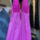 Hot Pink Halter Prom Dress Deep V Neck All Over Beaded Sequin Long Formal Evening Gown gh9840