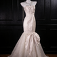 Robe longue sirène sans bretelles à bretelles diamant, couleur champagne, motif floral doux, réf. gh6924