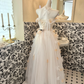 Light Pink Strapless Cinched Waist A-Line Skirt Long Romantic Dress, Wedding Gown gh7790