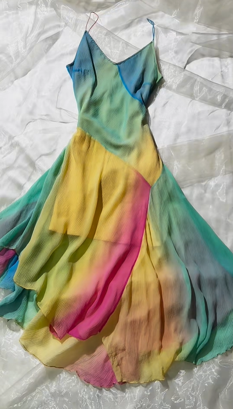Vintage Oil Painting Print Long Prom & Evening Party Dress, Yellow-Green, Spaghetti Straps, Fitted Waist Silhouette gh8578