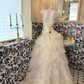 White Strapless Beaded Waist-Cinched Tiered Ruffle Cake Skirt Romantic Dress, Wedding Gown gh7496
