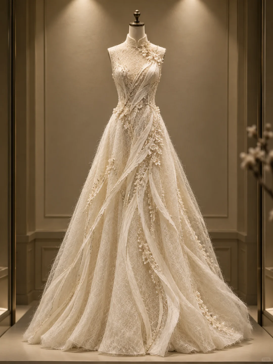 ✨Girlhomeshops-New Chinese Qipao Lace Wedding Gown, Sleeveless A-Line 3D Floral Bridal Dress gh10338
