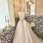 Ivory Vintage Elegant Strapless Embroidered Cinched Waist Full Flared Skirt Long Romantic Dress, Wedding Gown gh7789