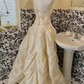 Ivory Strapless Cinched Waist Voluminous Floral Skirt Long Romantic Dress, Wedding Gown gh7818