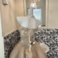 Gold Strapless Waist-Cinched Full Flared Skirt Luxury Elegant Romantic Dress, Wedding Gown gh7690