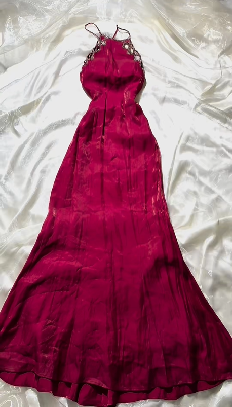 Sexy Vintage Long Prom & Evening Party Dress, Fuchsia Tone, Spaghetti Straps, Fitted Waist Slim Silhouette gh8588