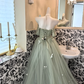 Light Green Strapless Waist-Cinched Full Flared Fairy Vintage Romantic Gown gh7560