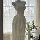 Ivory White Romantic Elegant Exquisite Beaded Backless Long Chiffon Ruffle Homecoming Dress Prom Dress Evening Dress Birthday Holiday Party Dress gh4009