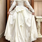 Ivory Vintage Satin Off‑Shoulder Wedding Gown, Pearl Button Lace Bridal Prom Dress gh8722