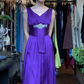 Purple Sleeveless V Neck Long Formal Gown Rhinestone Waist Satin A-Line Evening Dress gh9663
