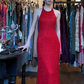 Red Halter Neck Long Evening Gown Sparkly Sequin Mermaid Prom Dress gh9673