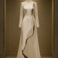 ✨Girlhomeshops-Ivory Lace Ink Brown Mesh Panel Mermaid Qipao Cheongsam Gown with Train gh10388