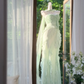 Light Mint Green Strapless 3D Floral Ruffled Mermaid Evening Dress with Matching Flowing Sash, Prom Gown gh9515