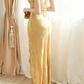 Women Gold Satin Long Evening Gown Halter Deep V Neck Lace & Sequin Appliques High Side Slit Mermaid Formal Dress gh9569