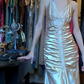 Halter Deep V Champagne Satin Evening Gown Front Ruched Mermaid Long Prom Dress gh9693