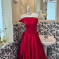 Red Stylish Strapless Satin Waist-Cinched Minimalist Elegant Romantic Dress, Wedding Gown gh7597