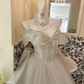 Ivory Strapless Beaded Waist-Cinched Voluminous Skirt Long Romantic Dress, Wedding Gown gh7726