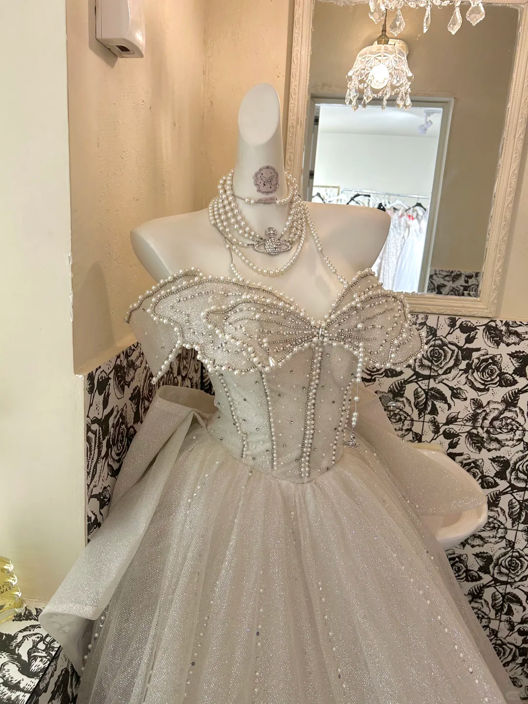 Ivory Strapless Beaded Waist-Cinched Voluminous Skirt Long Romantic Dress, Wedding Gown gh7726