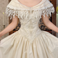 Off‑White Vintage Palace‑Style Neckline Fitted Waist Embroidered Full Flared Skirt Long Prom Gown, Wedding Dress gh8599