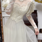 Ivory Vintage Leg‑of‑Mutton Sleeve Satin Tulle Lace‑Ruffle Long Train Wedding Dress gh8766