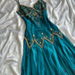 Pfauenblau Vintage-Mode exquisite Stickerei Perlen Spaghetti Strap lange Chiffon Ballkleid Abendkleid Partykleid gh3406