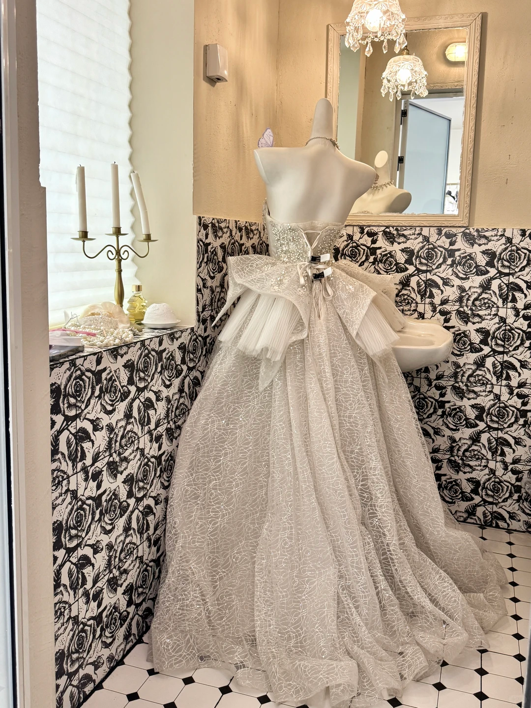 Ivory Strapless Beaded Waist-Cinched Vintage Luxury Full Flared Long Romantic Dress, Wedding Gown gh7710