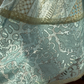 Light Lake Blue Spaghetti Strap Vintage Gown, Square Neck Lace Trim, Glitter Cut‑Out Mixed Lace Fabric, Gold Ribbon Crisscross Tie Waist, A‑Line Midi Full Skirt, Party Prom Dress gh8919