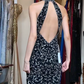 Halter Black Prom Dress High Neck Silver Vine Hand Beading Sleeveless Sheath Evening Gown gh9832
